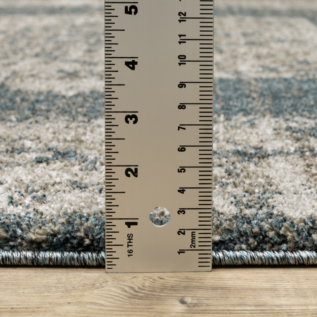 8" Runner Blue and Beige Oriental Power Loom Runner Rug