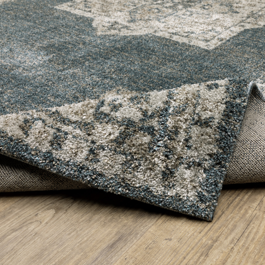 8" Runner Blue and Beige Oriental Power Loom Runner Rug