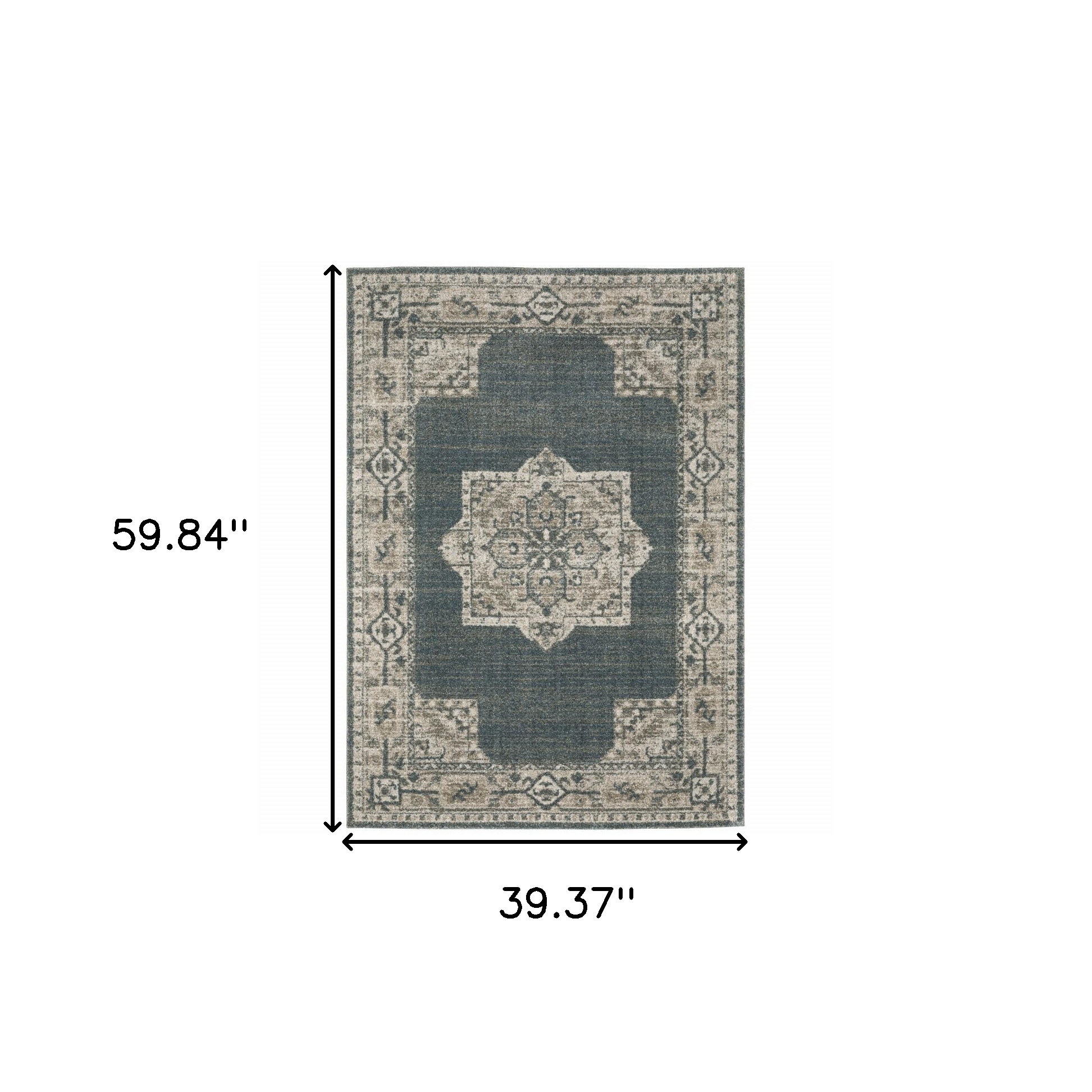 3" X 5" Blue and Beige Oriental Power Loom Area Rug