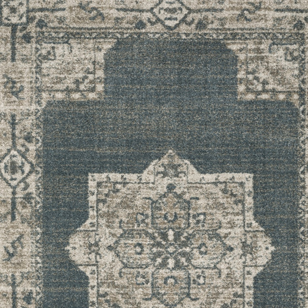 5" X 8" Blue and Beige Oriental Power Loom Area Rug