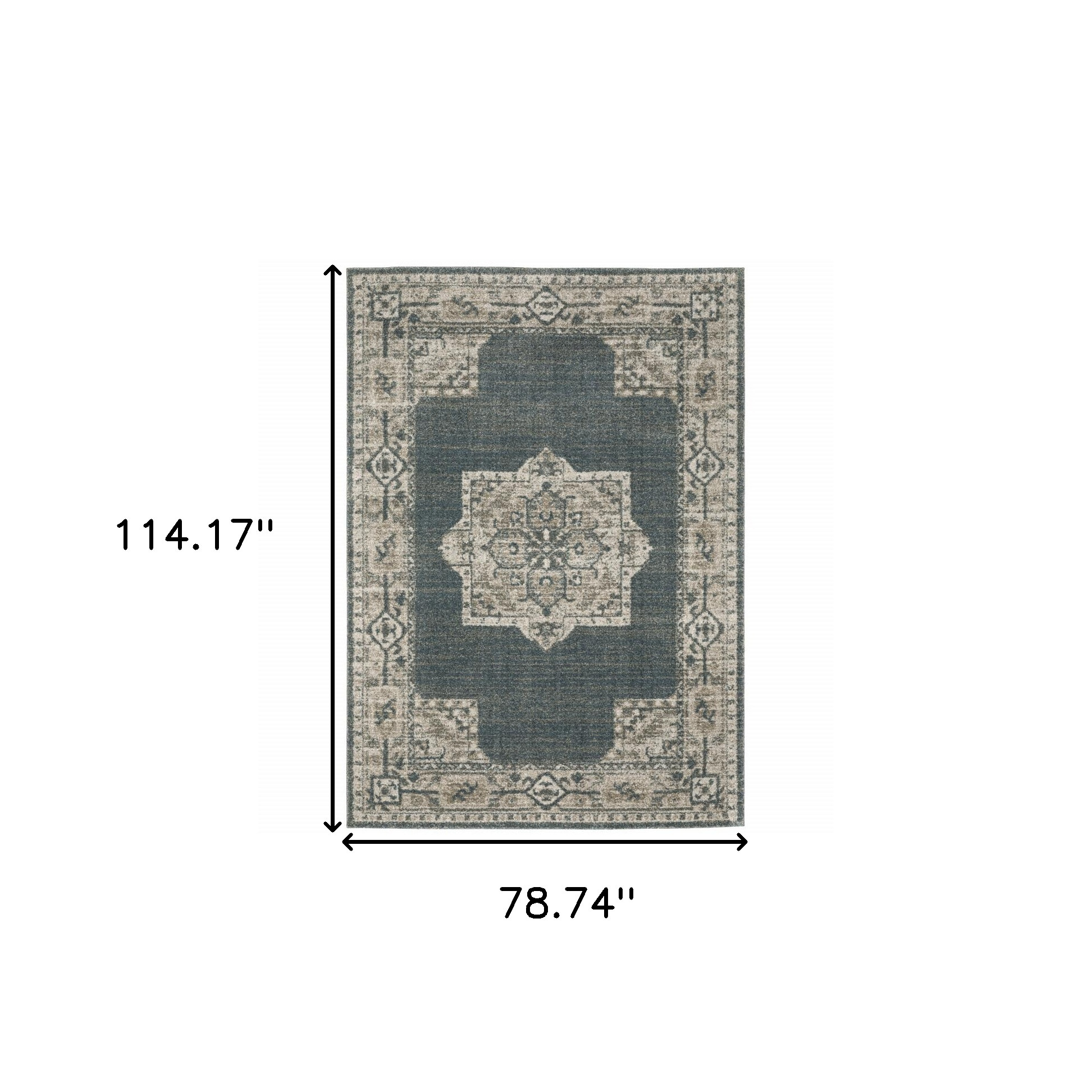 7" X 10" Blue and Beige Oriental Power Loom Area Rug