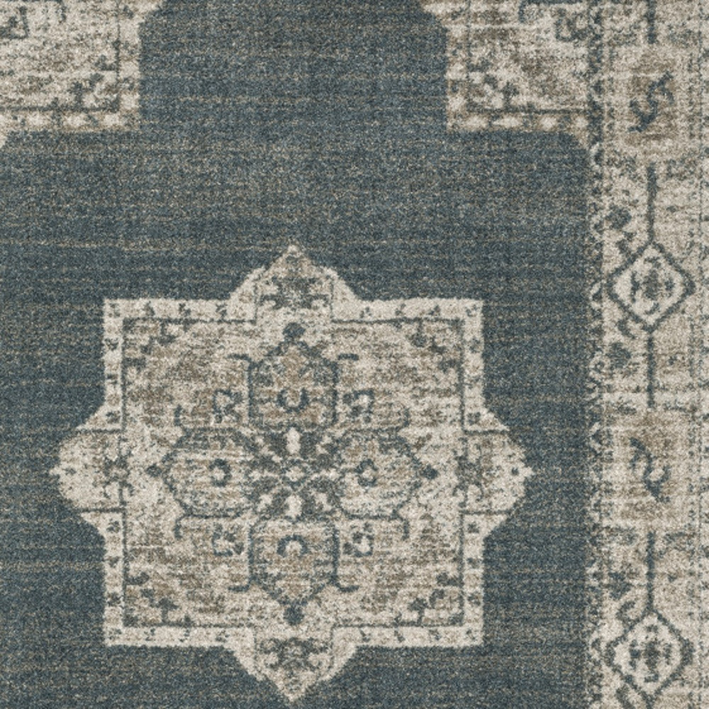 7" X 10" Blue and Beige Oriental Power Loom Area Rug