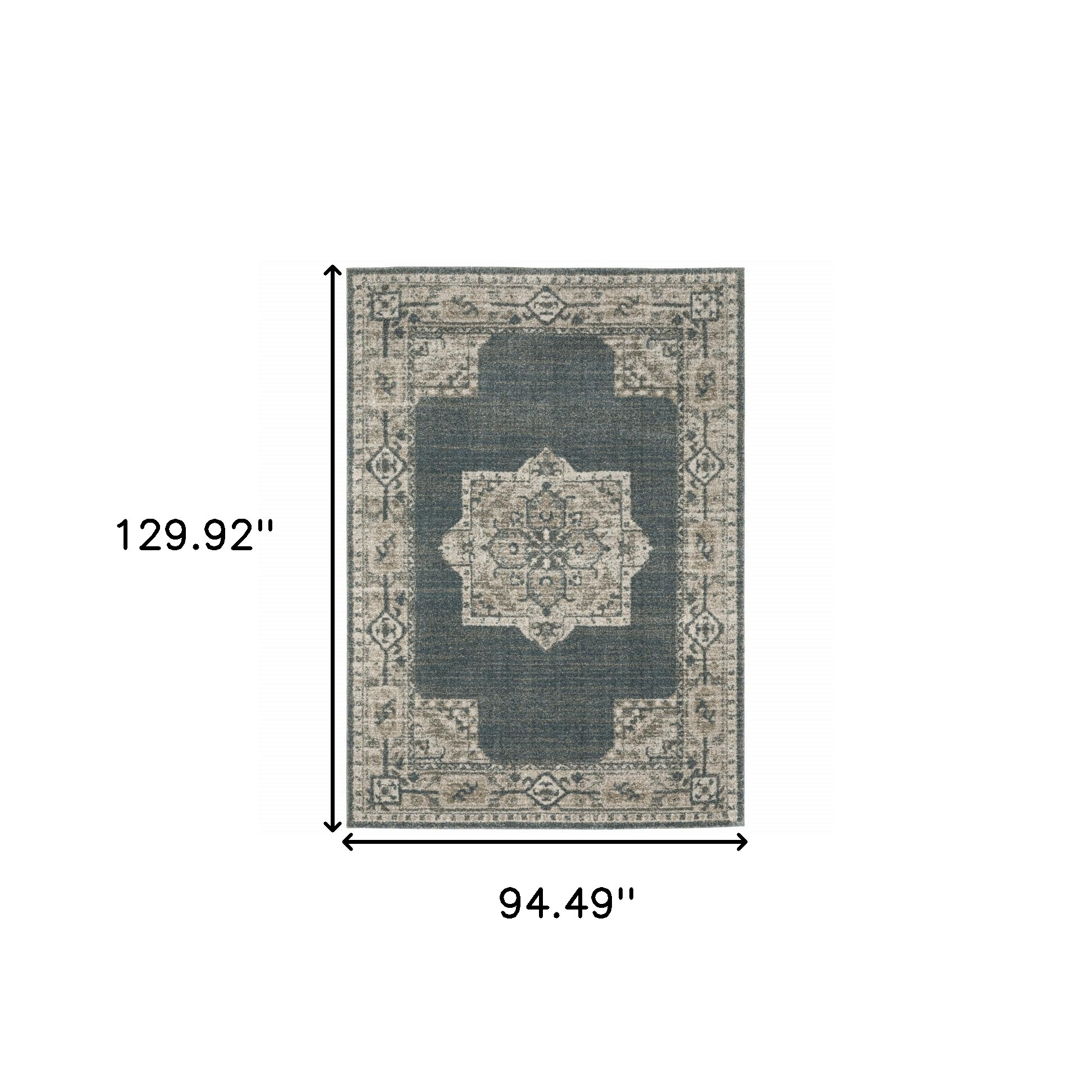 8" X 11" Blue and Beige Oriental Power Loom Area Rug