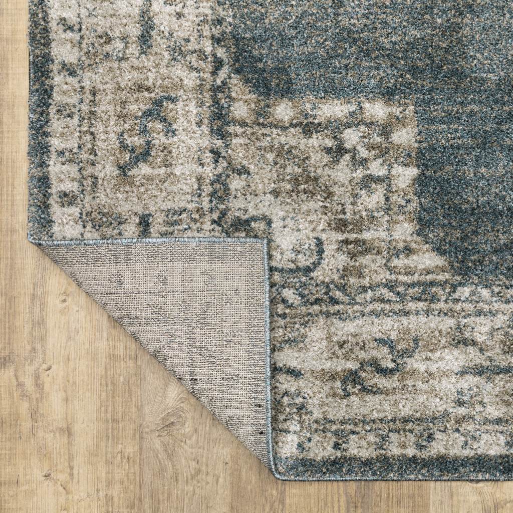 8" X 11" Blue and Beige Oriental Power Loom Area Rug