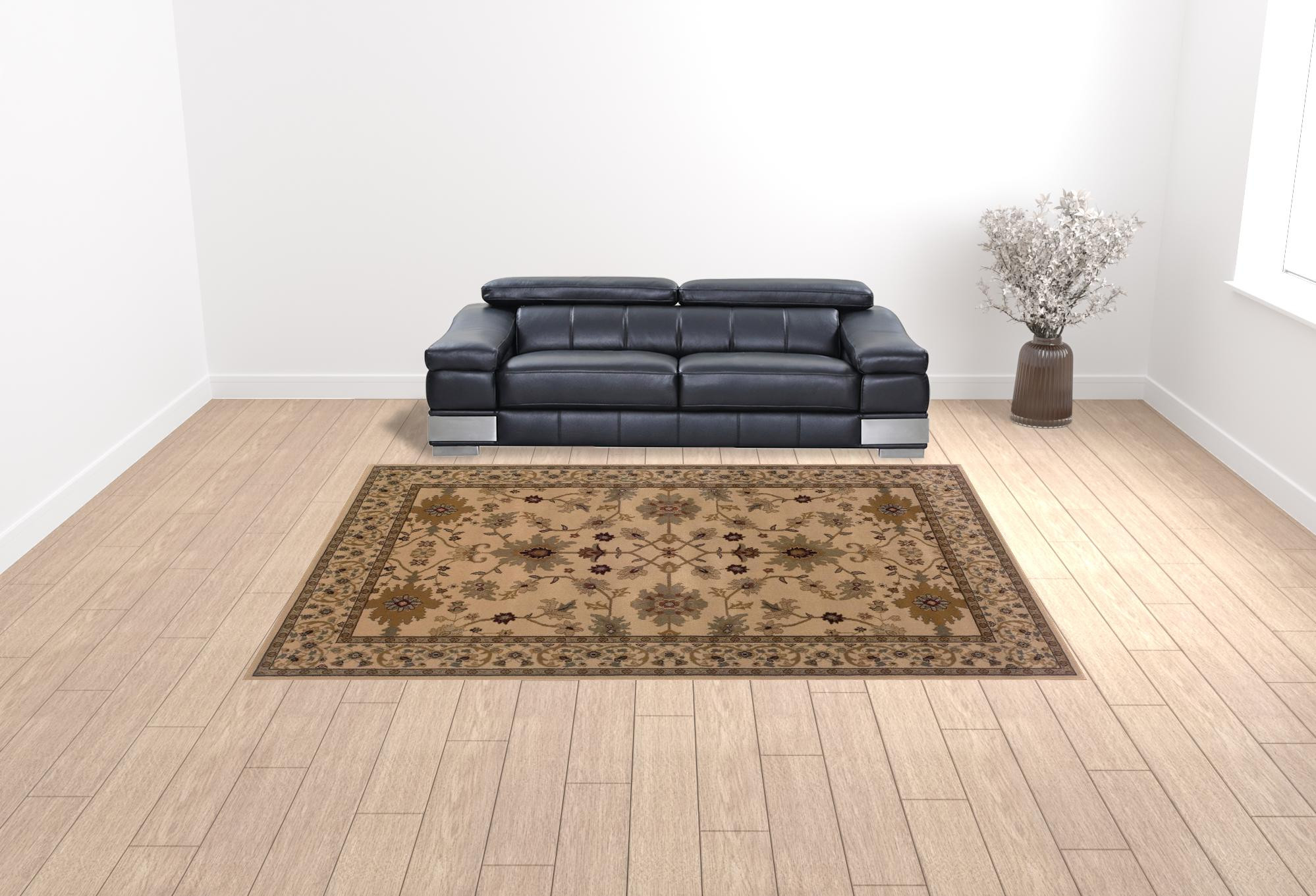 10 X 13 Ivory Oriental Power Loom Stain Resistant Area Rug