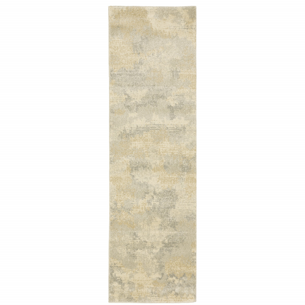 2 X 8 grey Ivory Beige And Taupe Abstract Power Loom Stain Resistant Runner Rug
