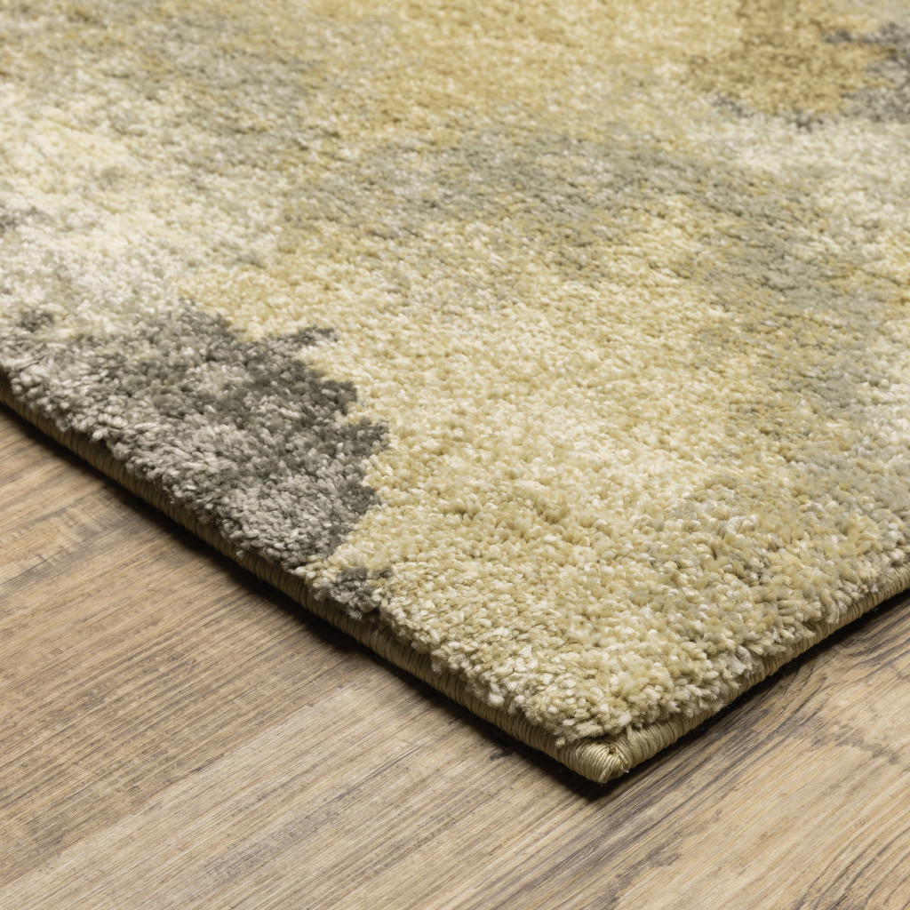 2 X 8 Beige grey And gold Abstract Power Loom Stain Resistant Runner Rug