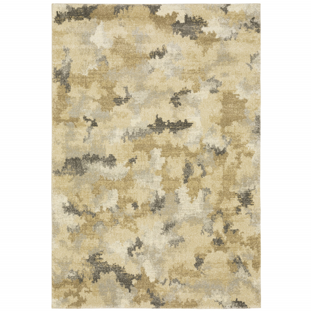 5" X 8" Beige Grey And Gold Abstract Power Loom Stain Resistant Area Rug