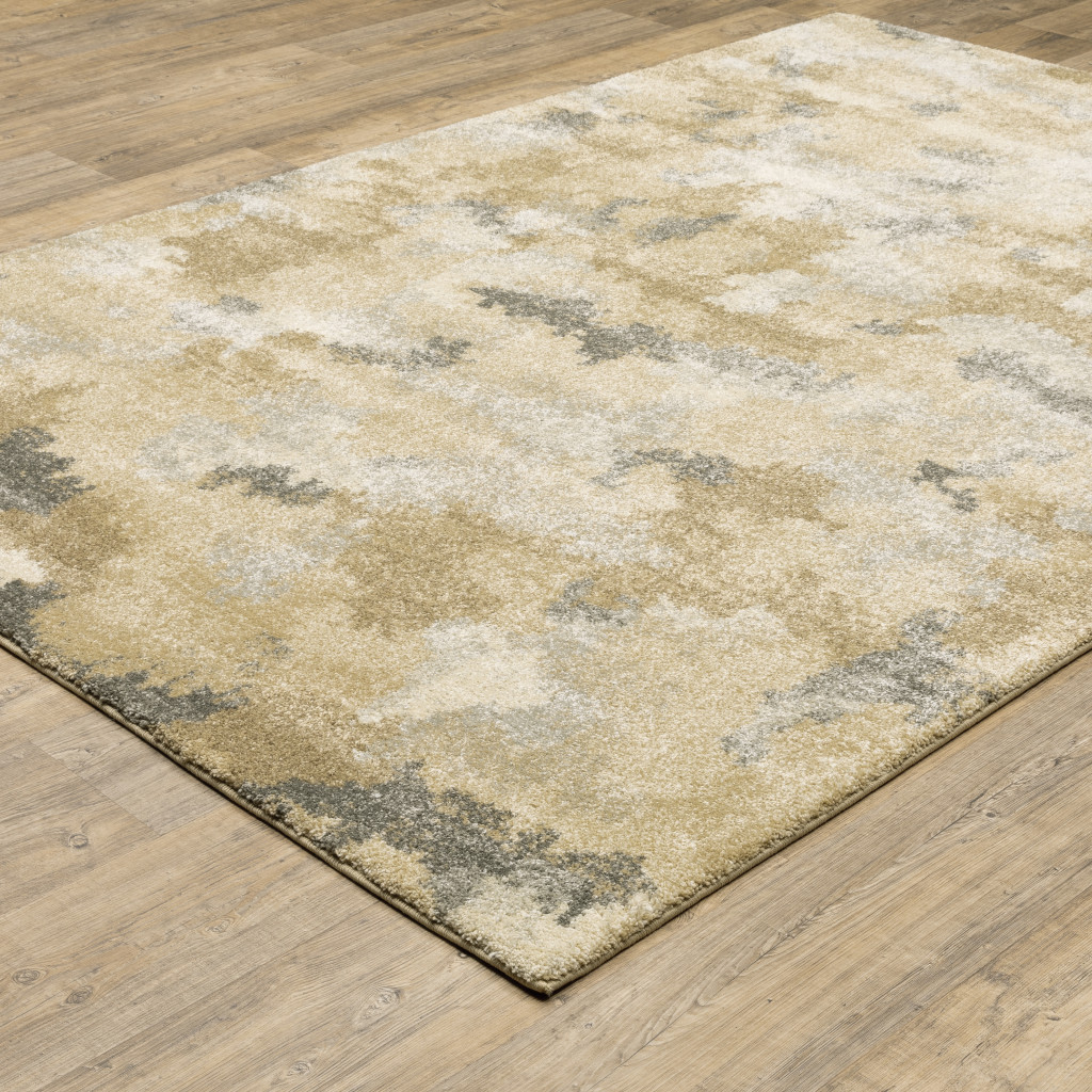 5" X 8" Beige Grey And Gold Abstract Power Loom Stain Resistant Area Rug