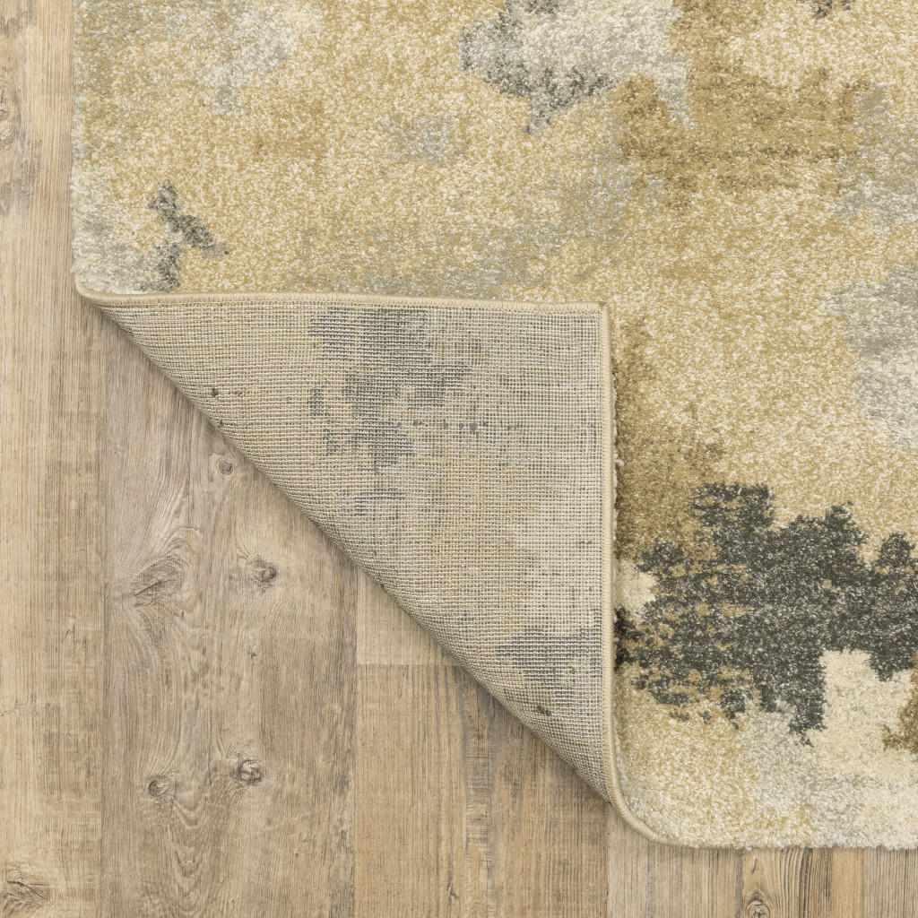 5" X 8" Beige Grey And Gold Abstract Power Loom Stain Resistant Area Rug