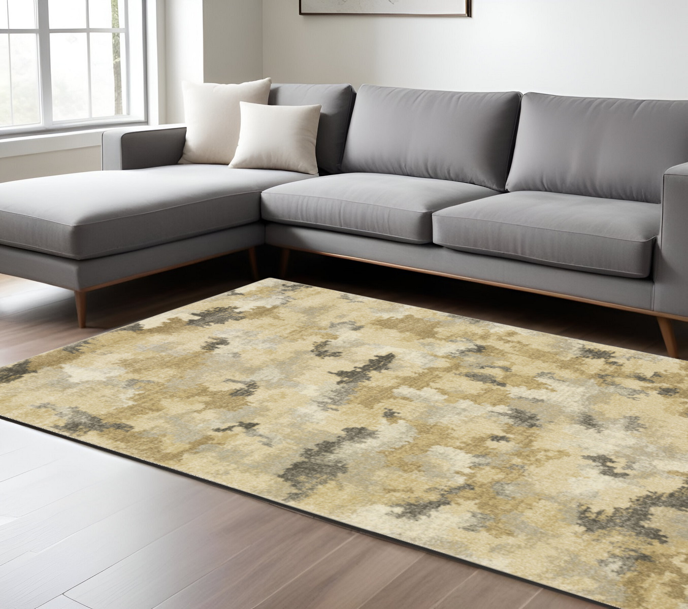 10" X 13" Beige and Ivory Abstract Power Loom Area Rug