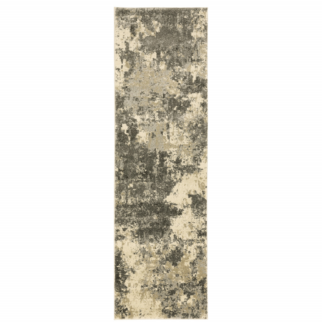 2" X 8" Charcoal Grey Beige And Tan Abstract Power Loom Stain Resistant Runner Rug