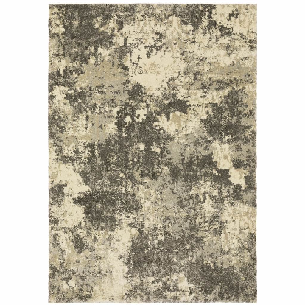 3 X 5 charcoal grey Beige And Tan Abstract Power Loom Stain Resistant Area Rug