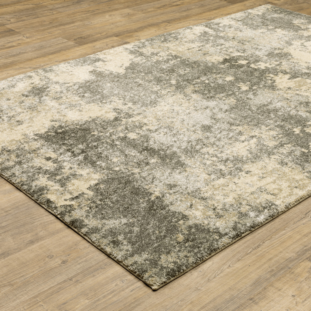3" X 5" Charcoal Grey Beige And Tan Abstract Power Loom Stain Resistant Area Rug
