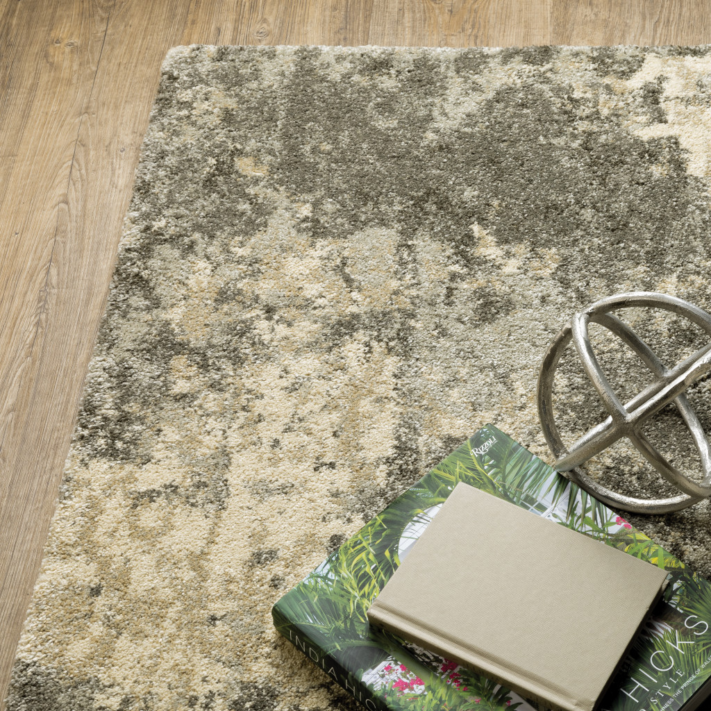 3" X 5" Charcoal Grey Beige And Tan Abstract Power Loom Stain Resistant Area Rug