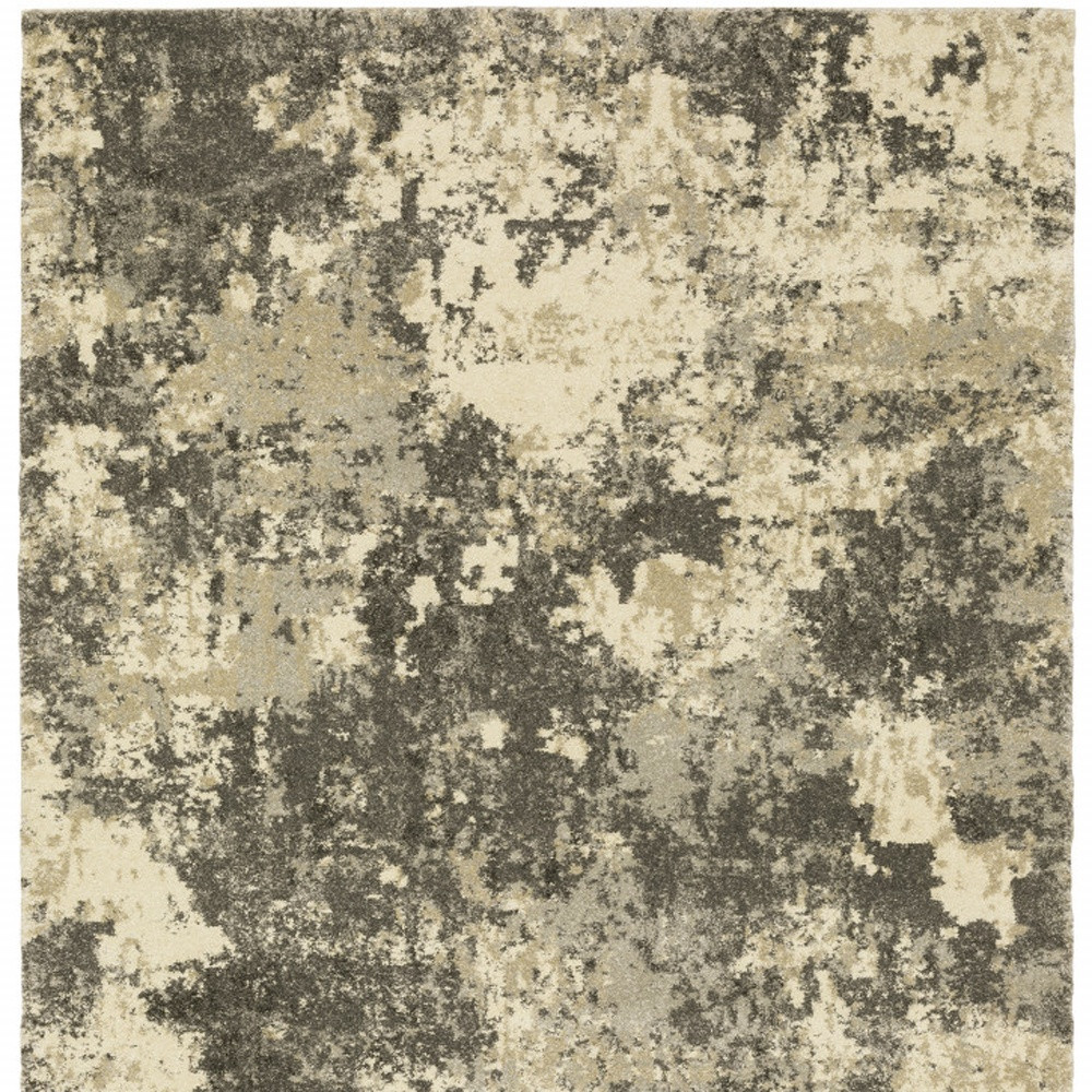 10" X 13" Charcoal Grey Beige And Tan Abstract Power Loom Stain Resistant Area Rug
