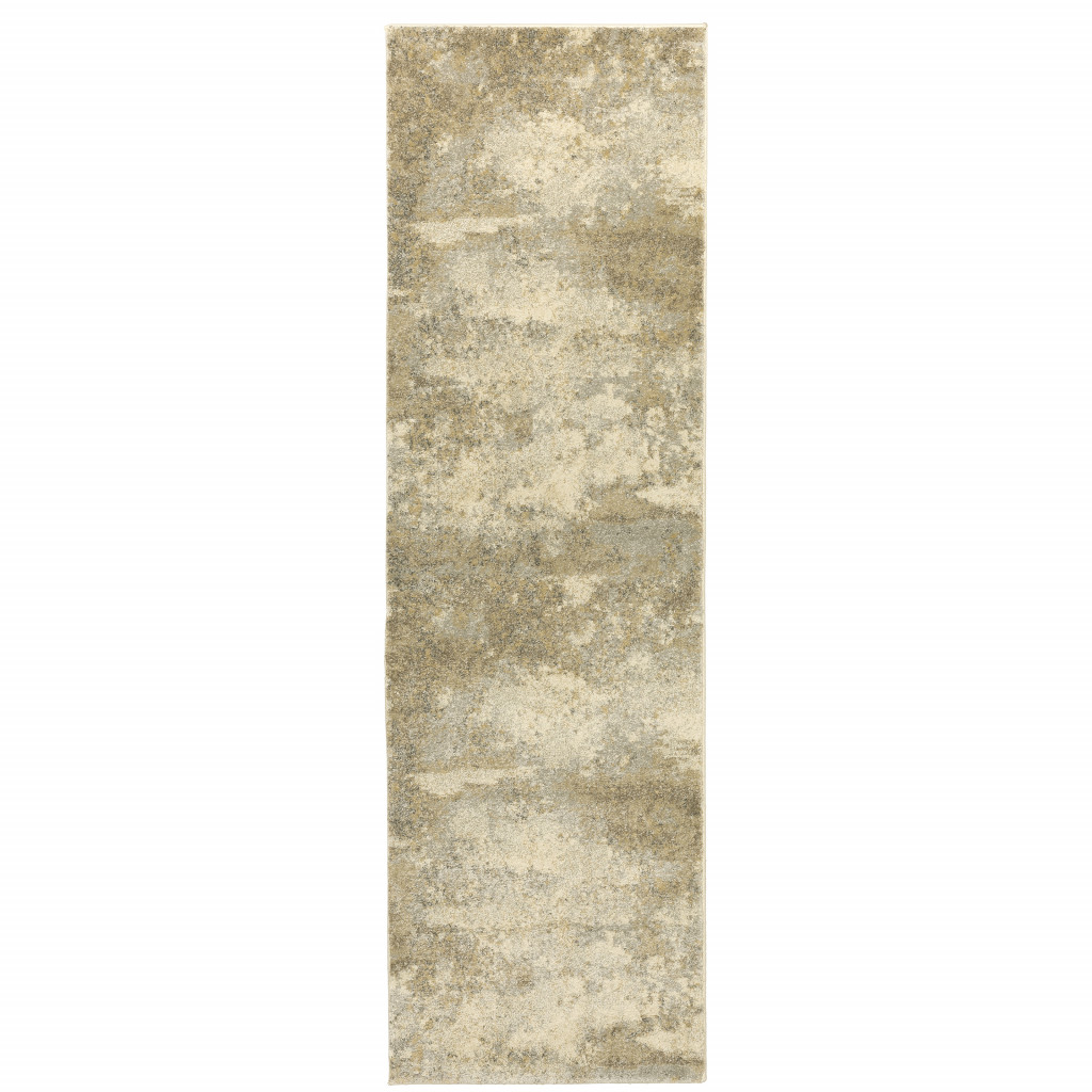 8" Beige and Gold Abstract Power Loom Runner Rug