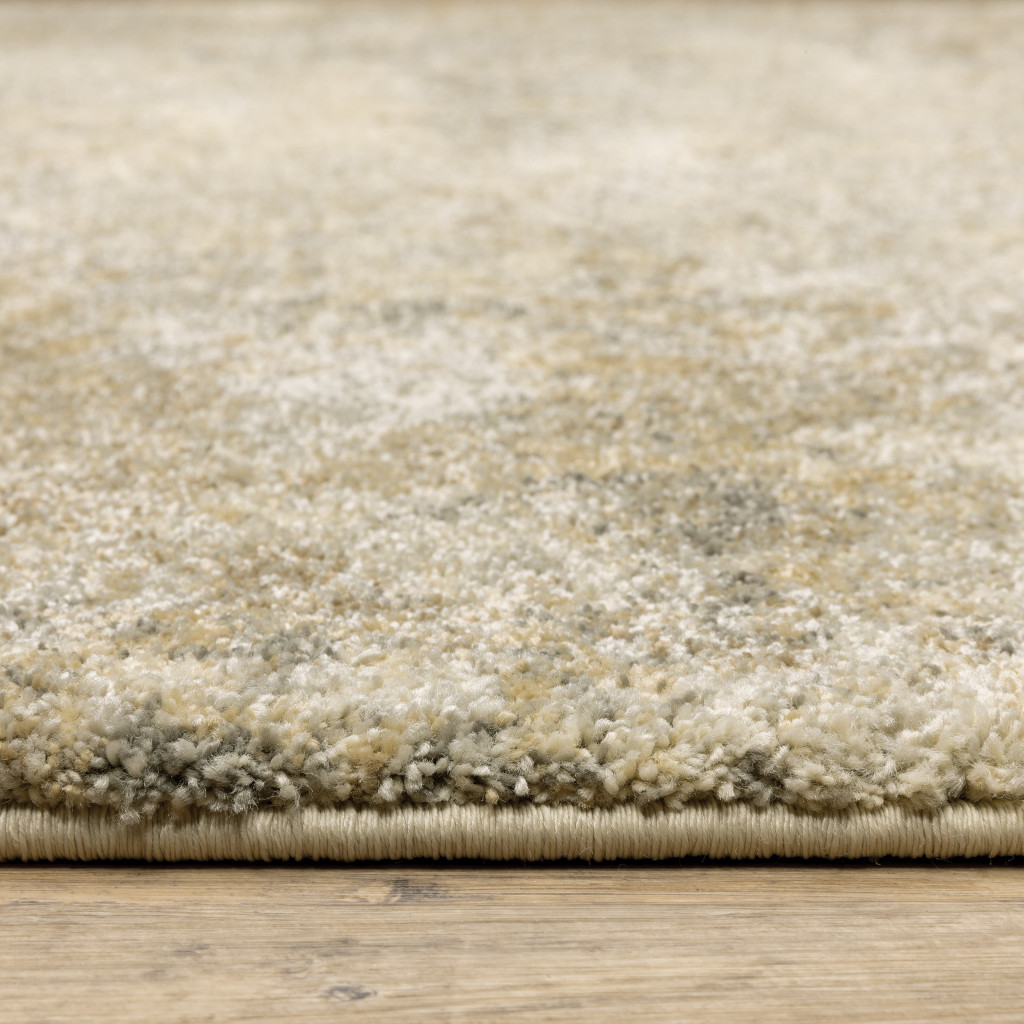 8" Beige and Gold Abstract Power Loom Runner Rug