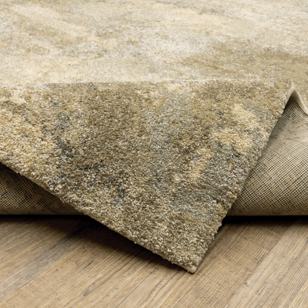 8" Beige and Gold Abstract Power Loom Runner Rug