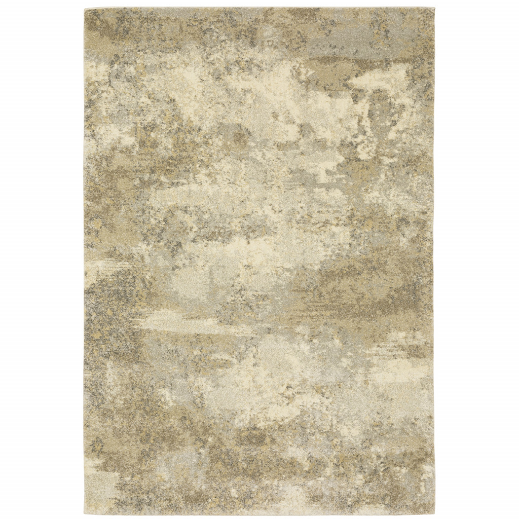 3 X 5 Beige grey Tan And gold Abstract Power Loom Stain Resistant Area Rug