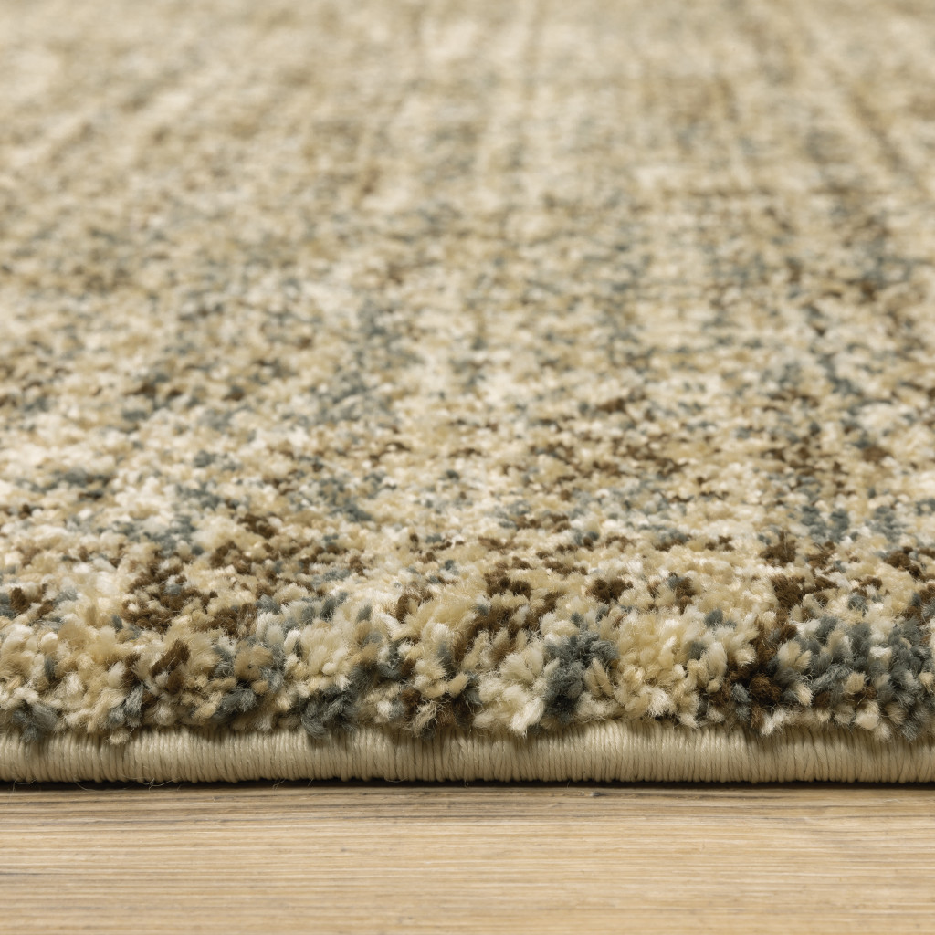2" X 8" Beige Brown Tan And Blue Green Abstract Power Loom Stain Resistant Runner Rug