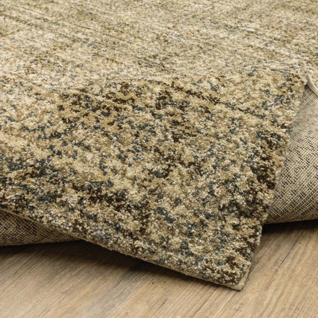 2" X 8" Beige Brown Tan And Blue Green Abstract Power Loom Stain Resistant Runner Rug