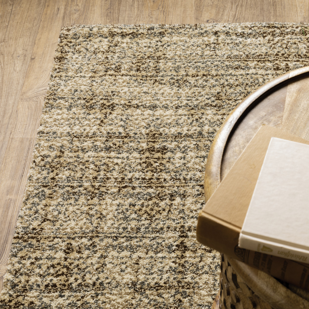 3" X 5" Beige Brown Tan And Blue Green Abstract Power Loom Stain Resistant Area Rug