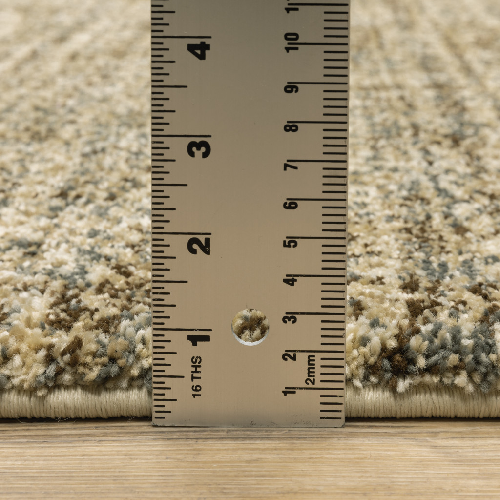 3" X 5" Beige Brown Tan And Blue Green Abstract Power Loom Stain Resistant Area Rug
