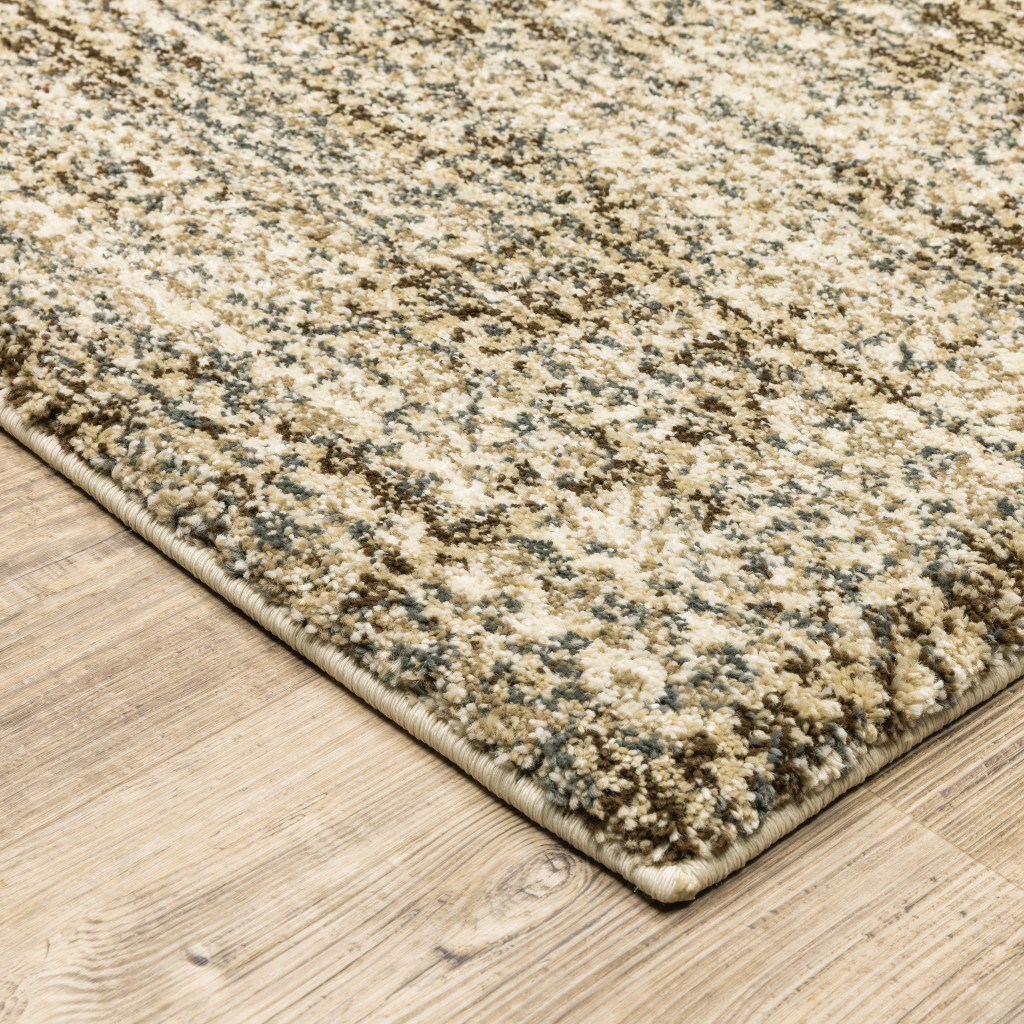 5 X 8 Beige Brown Tan And Blue green Abstract Power Loom Stain Resistant Area Rug