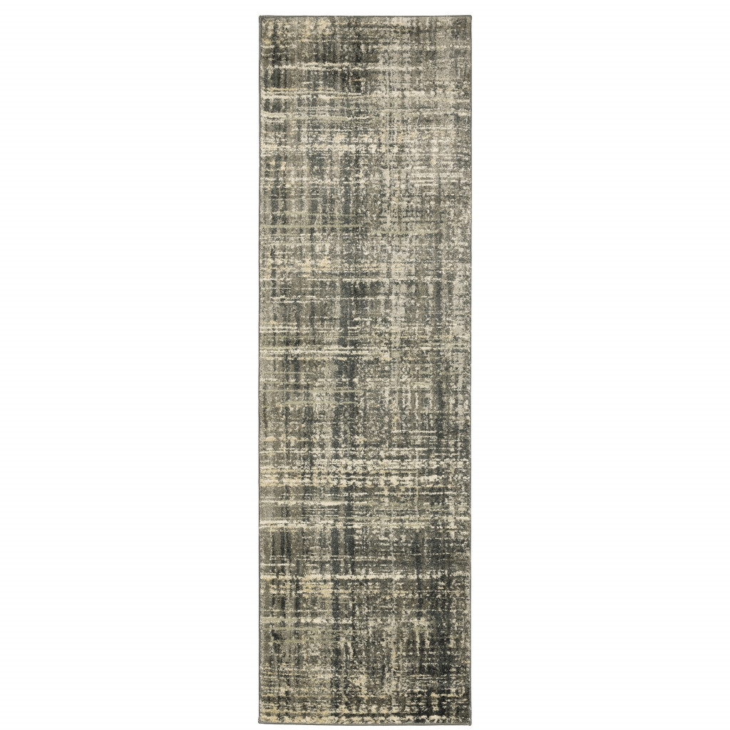 2 X 8 charcoal grey Beige And Tan Abstract Power Loom Stain Resistant Runner Rug