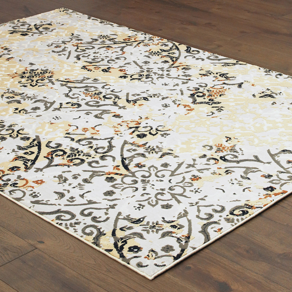 4" X 6" Grey And Gold Abstract Power Loom Stain Resistant Area Rug