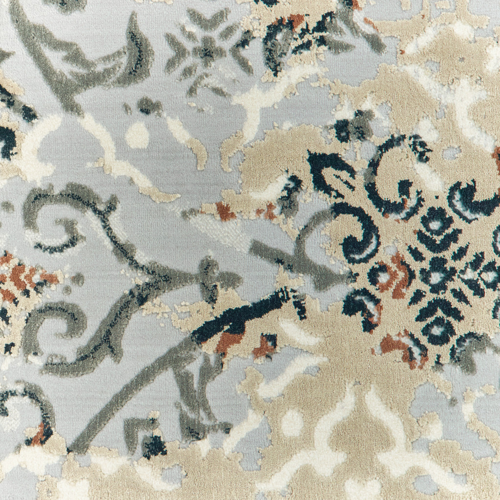 4" X 6" Grey And Gold Abstract Power Loom Stain Resistant Area Rug