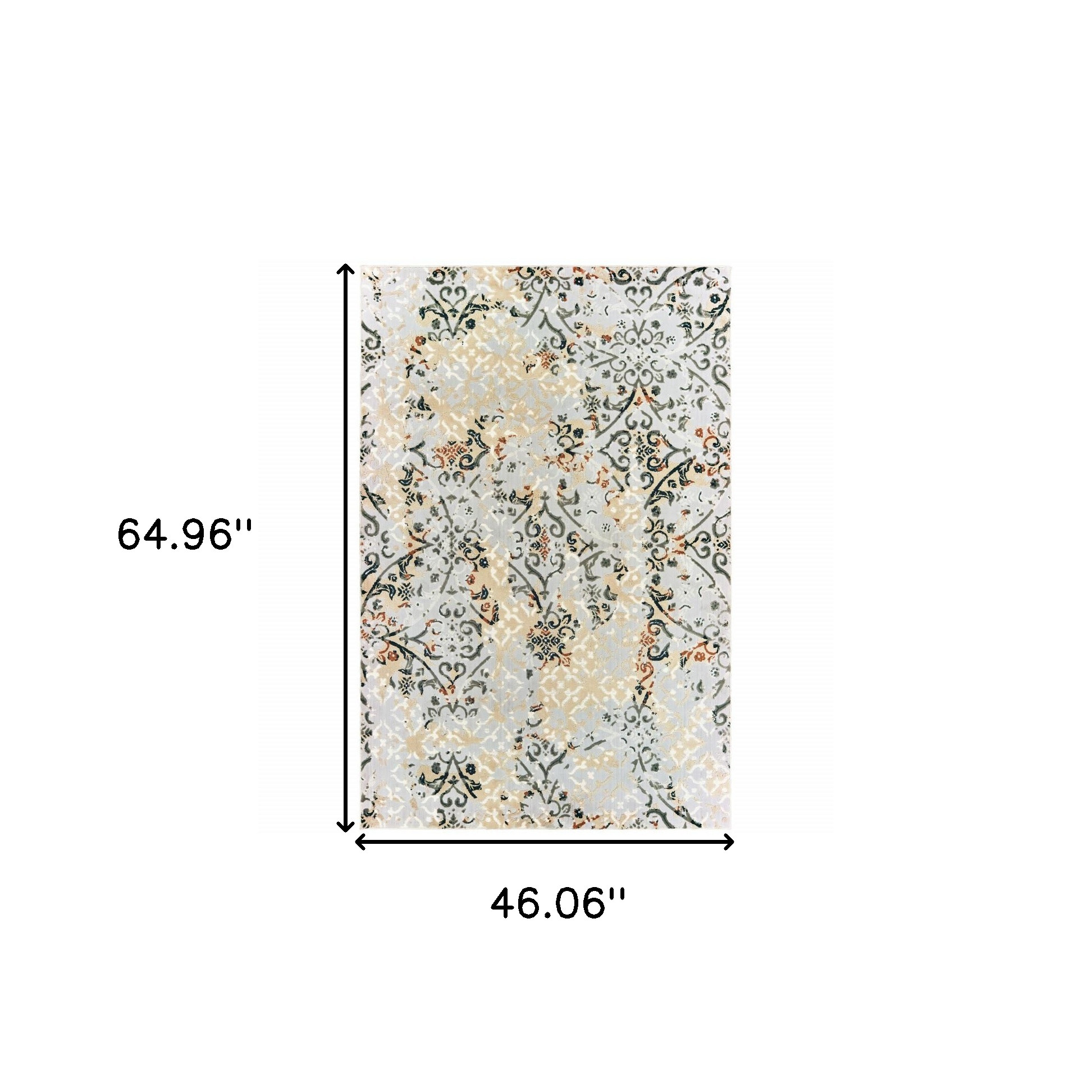 4" X 6" Grey And Gold Abstract Power Loom Stain Resistant Area Rug