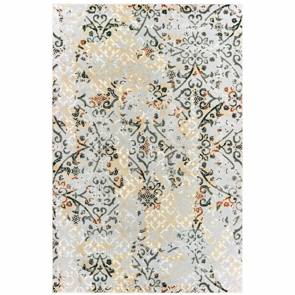 5 X 8 grey And gold Abstract Power Loom Stain Resistant Area Rug