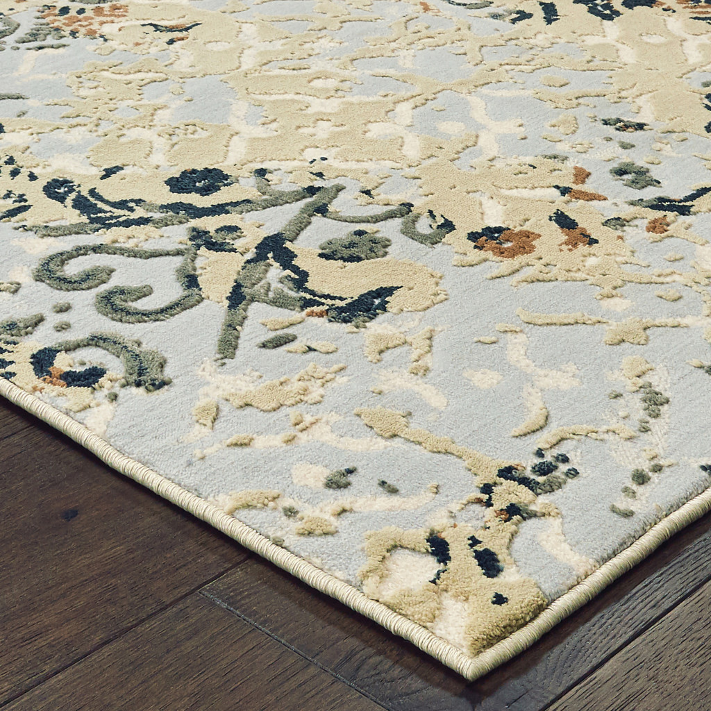 5 X 8 grey And gold Abstract Power Loom Stain Resistant Area Rug