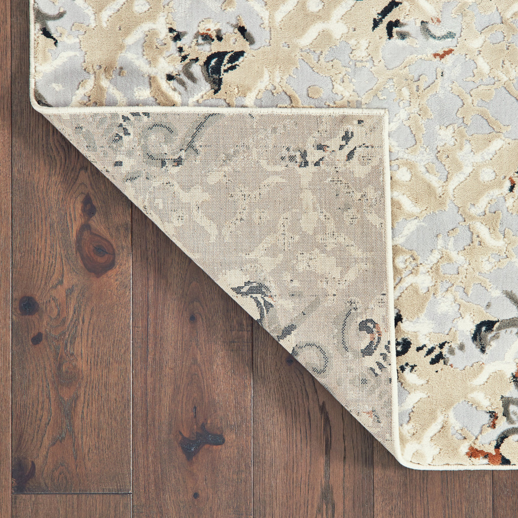 5" X 8" Grey And Gold Abstract Power Loom Stain Resistant Area Rug