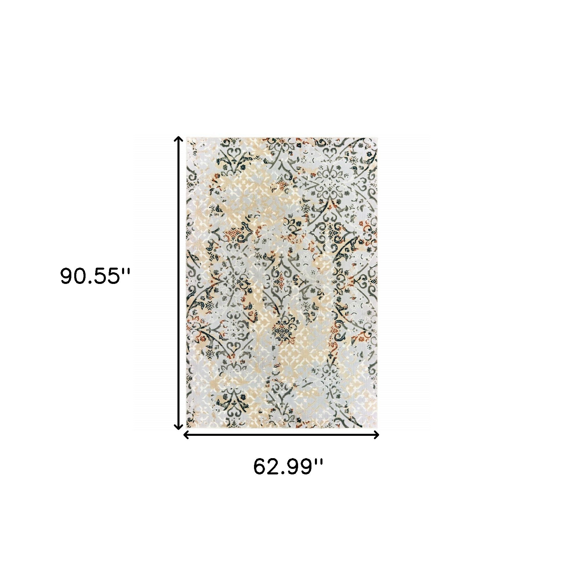 5" X 8" Grey And Gold Abstract Power Loom Stain Resistant Area Rug