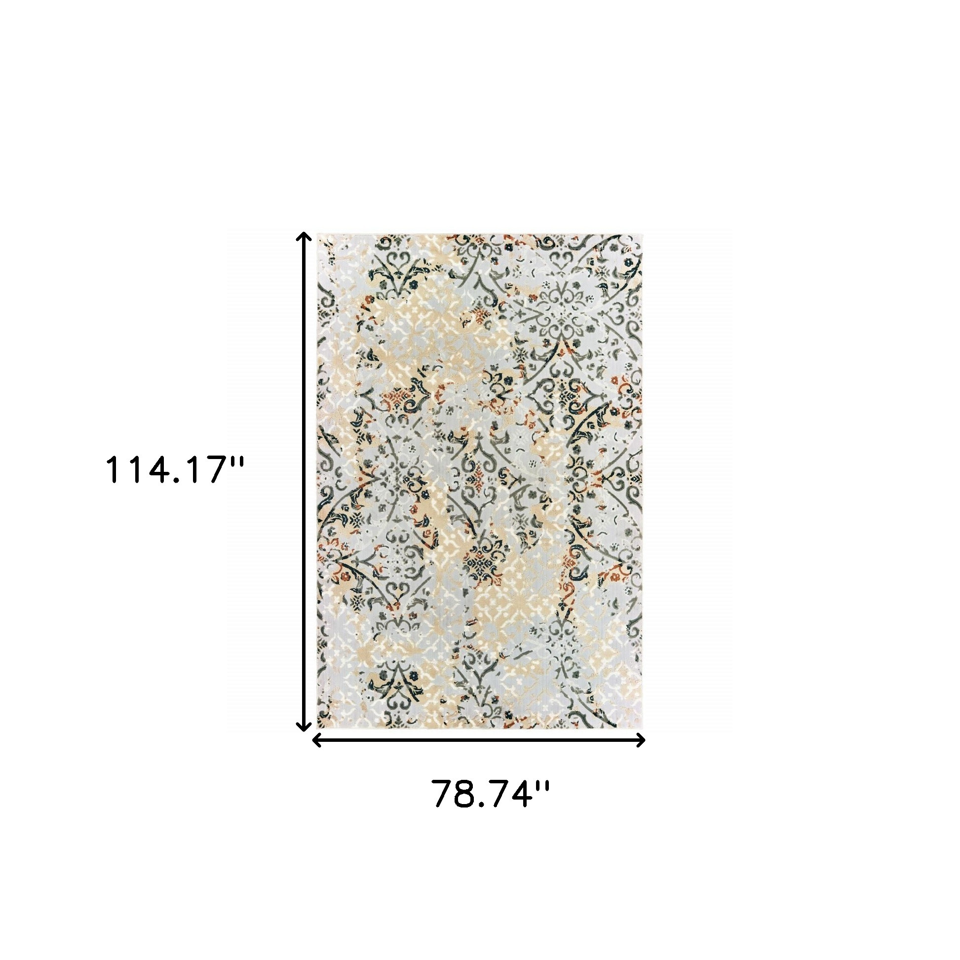 7" X 10" Gray and Ivory Abstract Power Loom Area Rug
