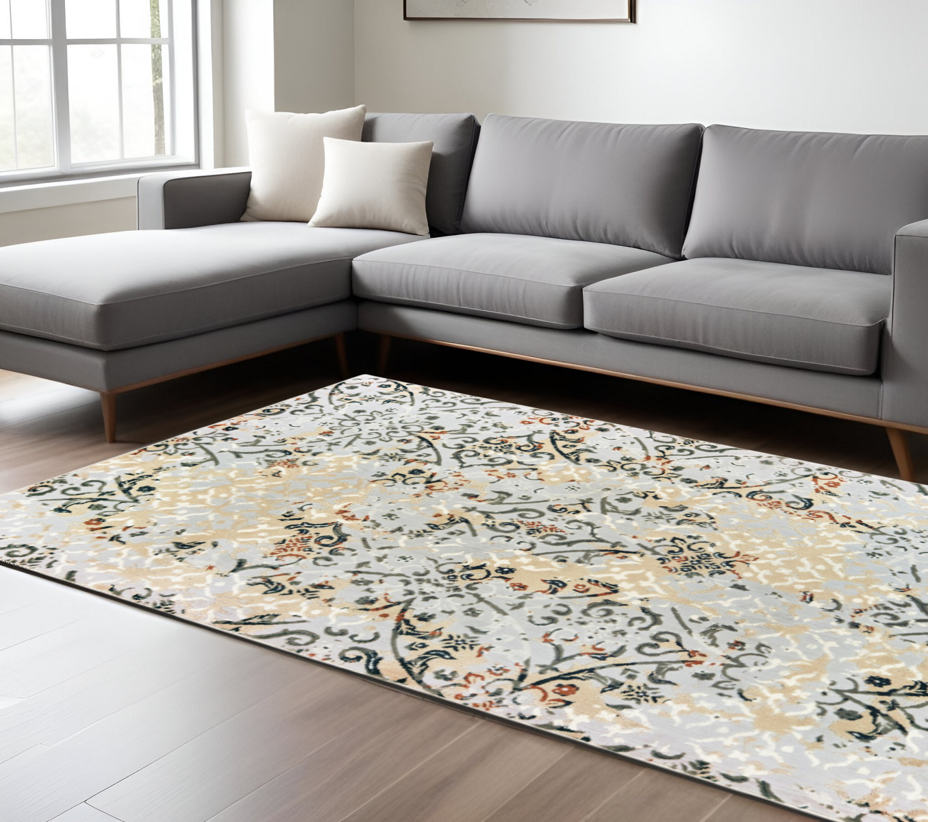 7" X 10" Gray and Ivory Abstract Power Loom Area Rug