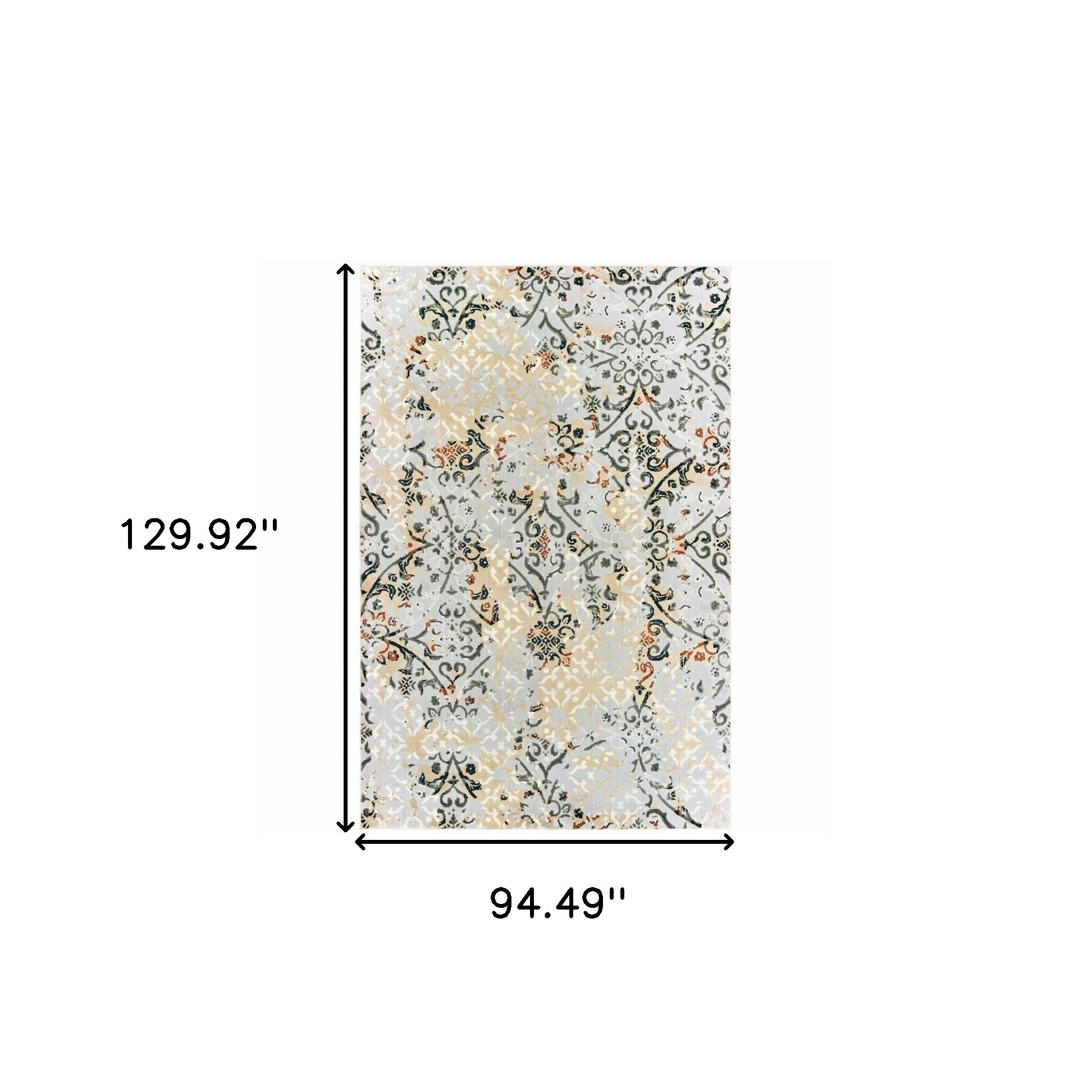 8" X 11" Grey And Gold Abstract Power Loom Stain Resistant Area Rug