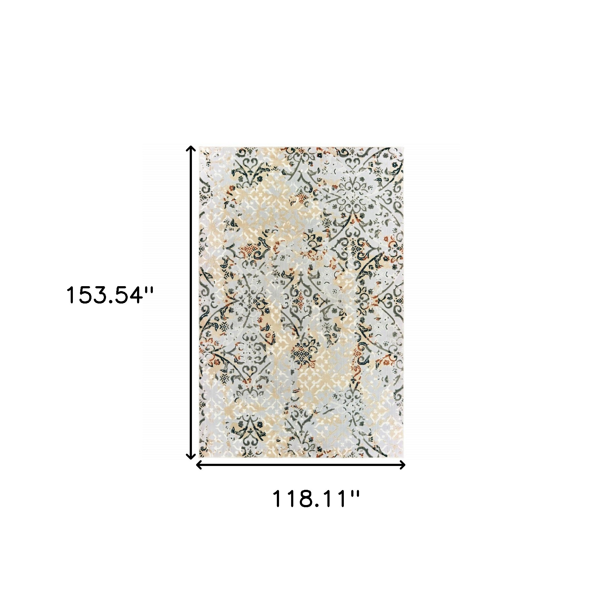 10" X 13" Grey And Gold Abstract Power Loom Stain Resistant Area Rug