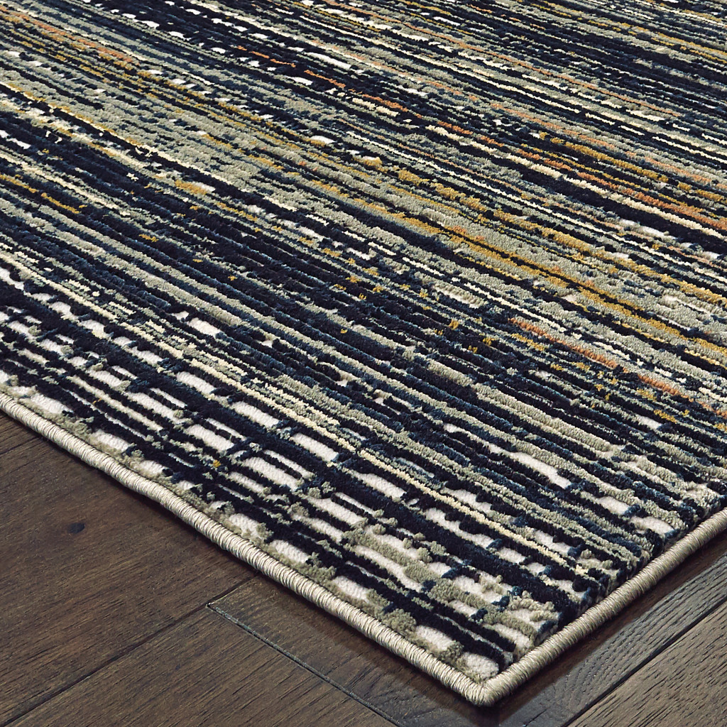 5" X 8" Black Navy Gold Ivory And Blush Abstract Power Loom Stain Resistant Area Rug