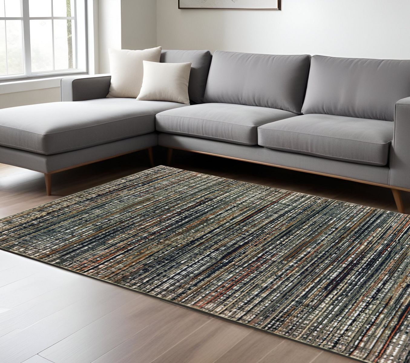 7" X 10" Ivory and Black Abstract Power Loom Area Rug