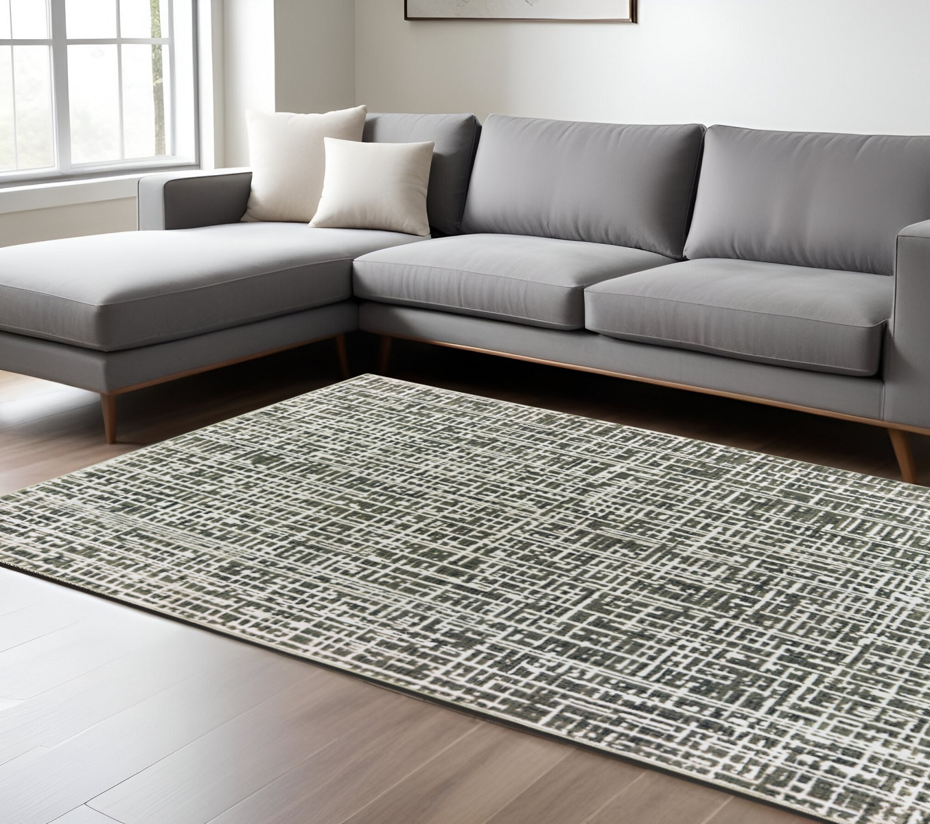 7" X 10" Gray and Ivory Abstract Power Loom Area Rug
