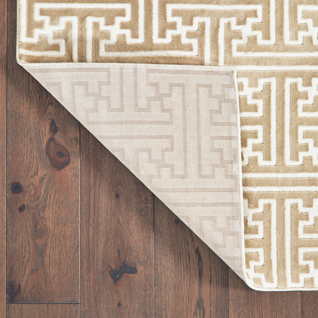 2" X 8" Gold And Ivory Geometric Power Loom Stain Resistant Runner Rug