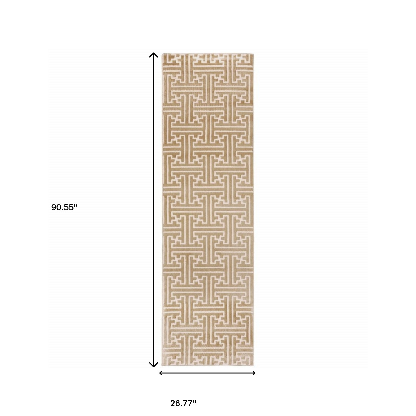2" X 8" Gold And Ivory Geometric Power Loom Stain Resistant Runner Rug
