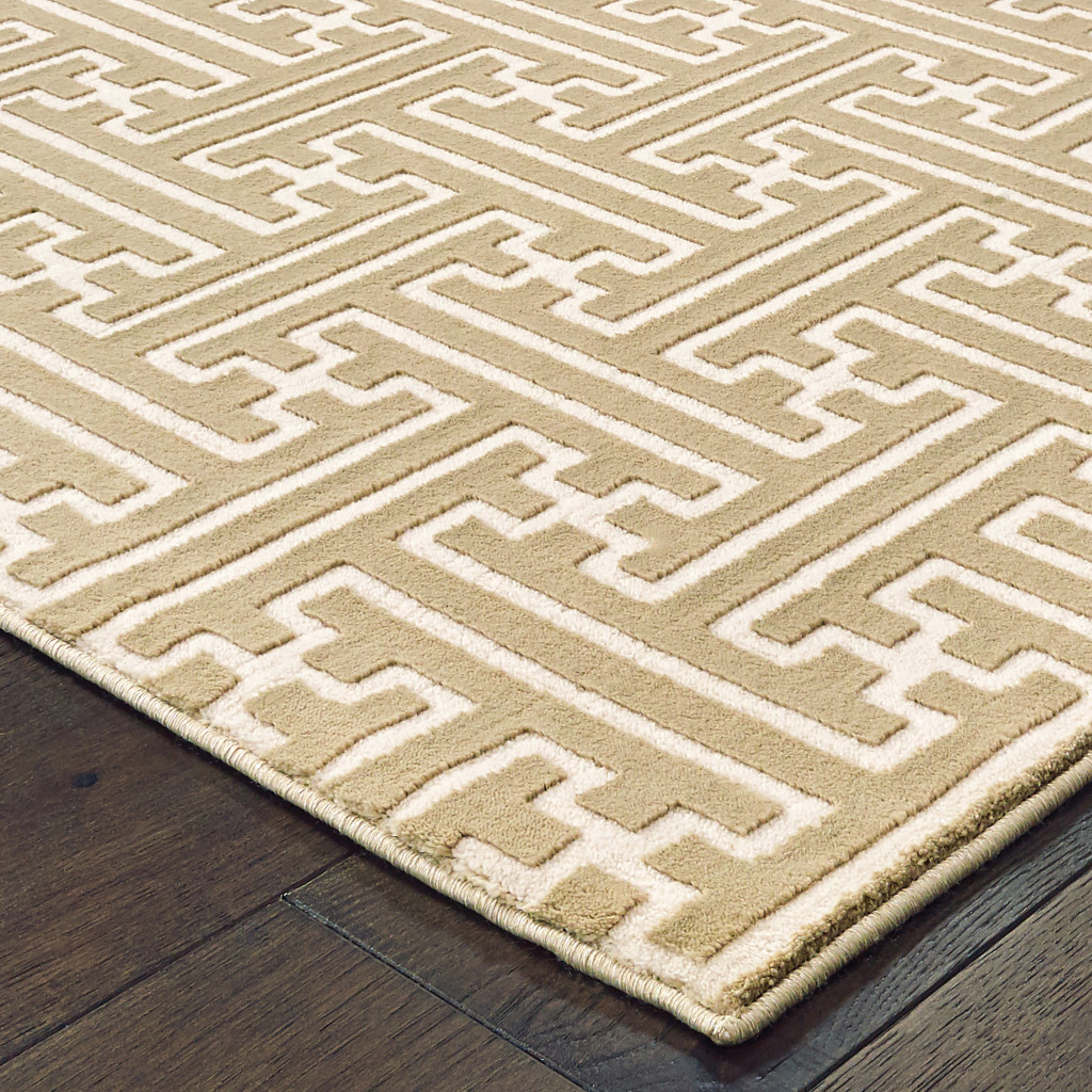 4 X 6 gold And Ivory geometric Power Loom Stain Resistant Area Rug