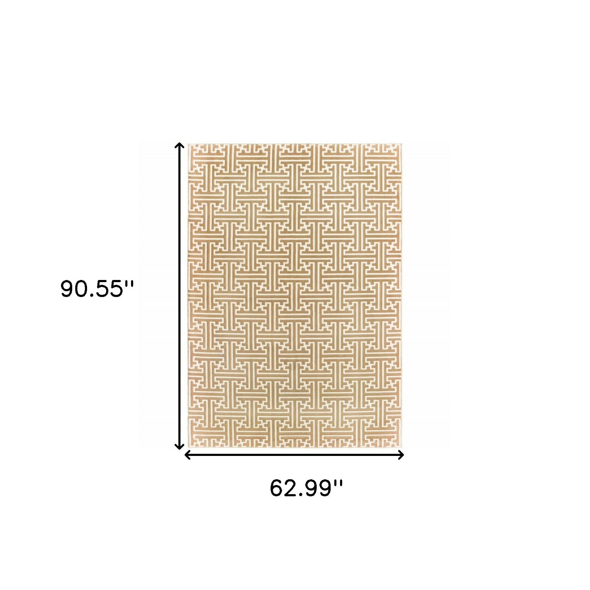 5" X 8" Gold And Ivory Geometric Power Loom Stain Resistant Area Rug