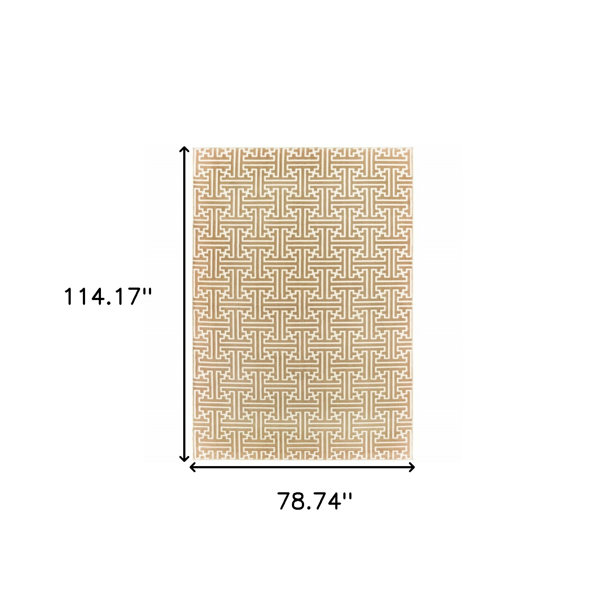 7" X 10" Gold and Ivory Geometric Power Loom Area Rug