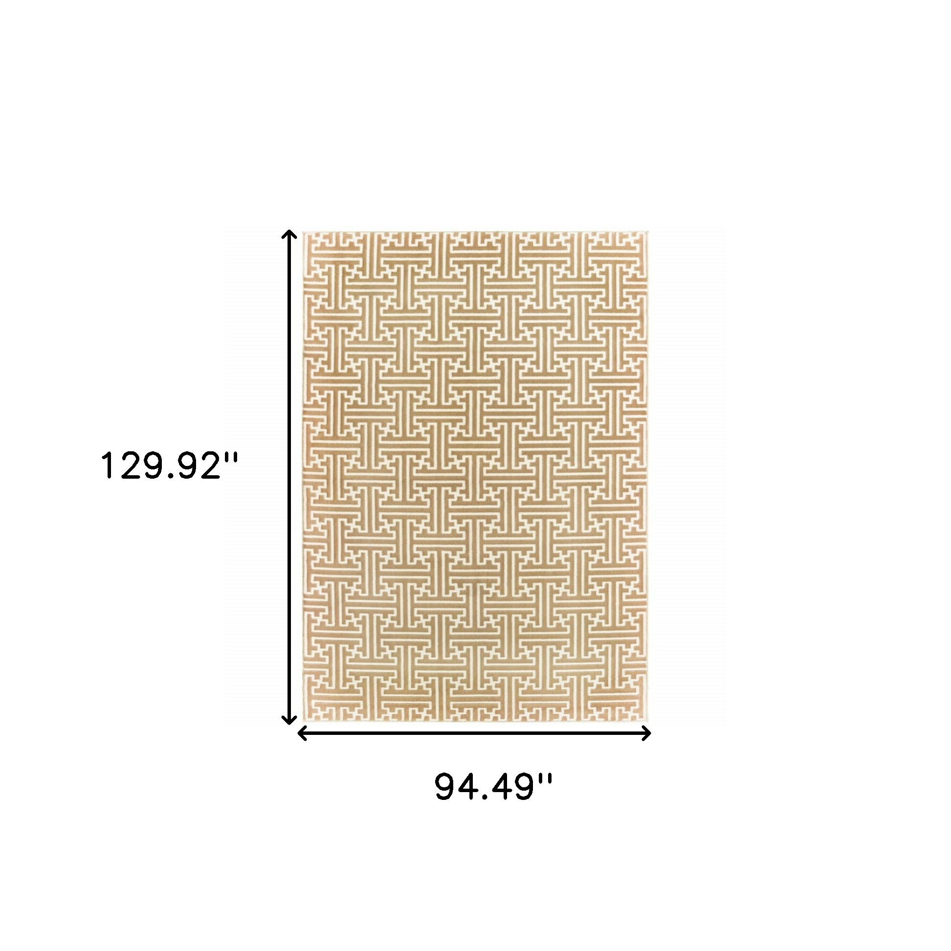 8" X 11" Gold And Ivory Geometric Power Loom Stain Resistant Area Rug